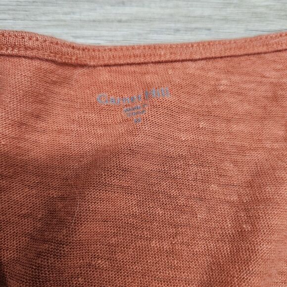 Garnet Hill Womens Shirt Orange Tribal Organic Linen V-neck Short Sleeve Medium - Picture 4 of 8